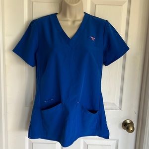 Blue fitted scrub top